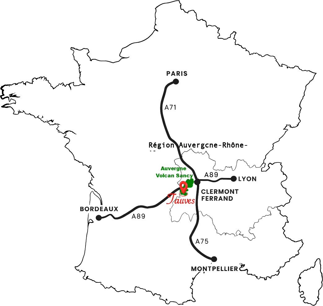 Carte — situation de Tauves dans l’Auvergne